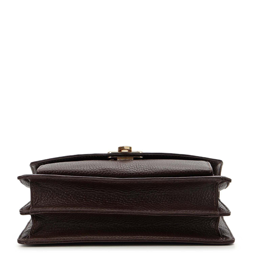 Small Wax Leather Shoulder Bag - Chocolate