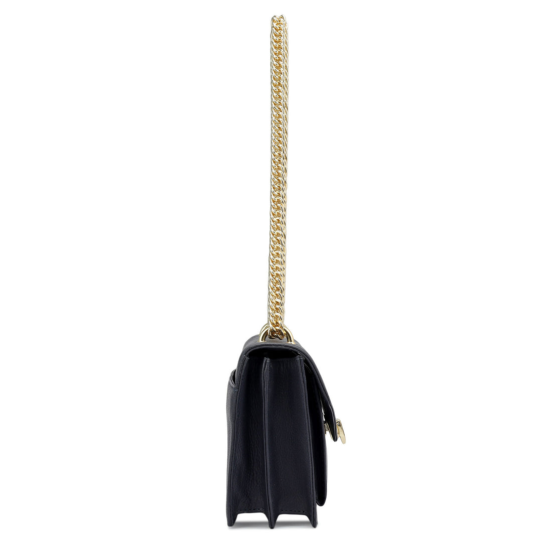 Small Wax Leather Shoulder Bag - Navy