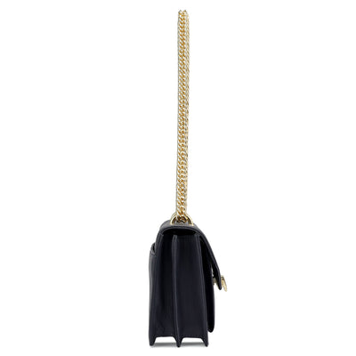 Small Wax Leather Shoulder Bag - Navy