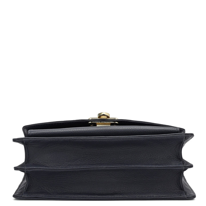 Small Wax Leather Shoulder Bag - Navy