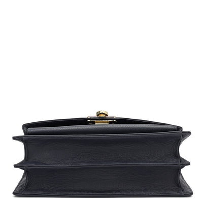 Small Wax Leather Shoulder Bag - Navy