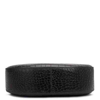 Small Croco Leather Baguette - Black
