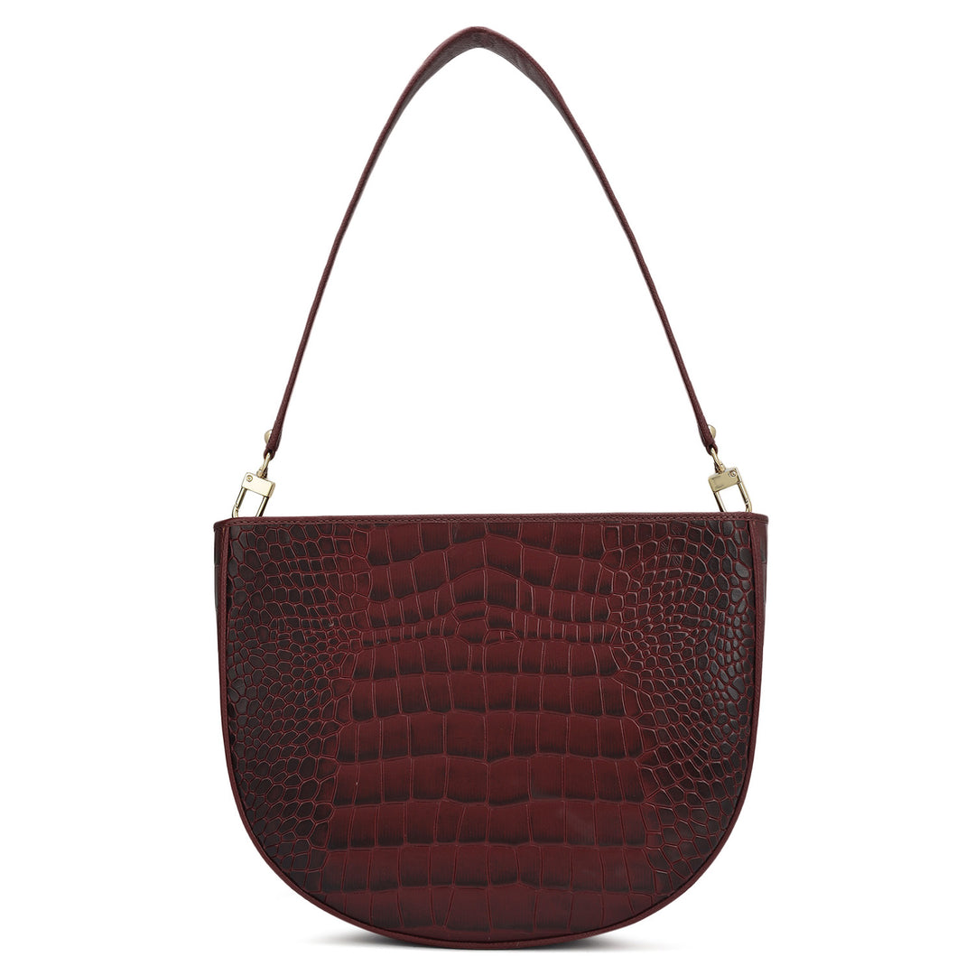 Medium Croco Leather Baguette - Wine