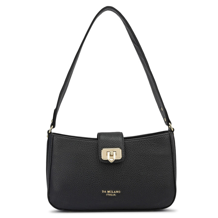 Small Wax Leather Baguette - Black