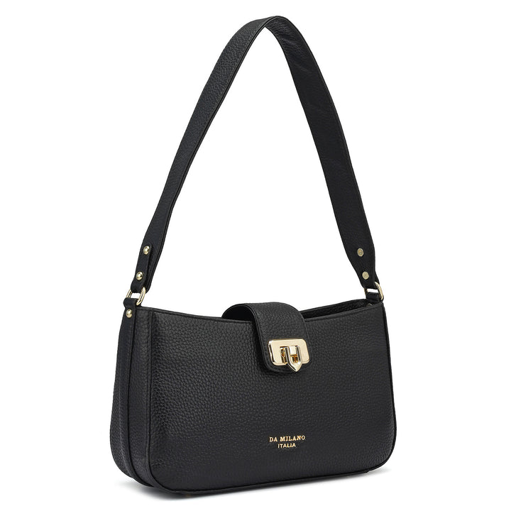 Small Wax Leather Baguette - Black