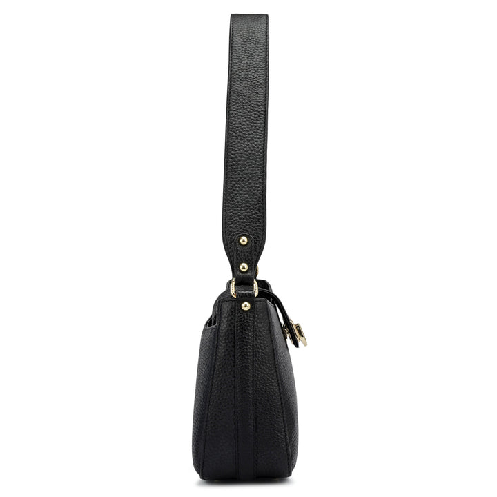 Small Wax Leather Baguette - Black