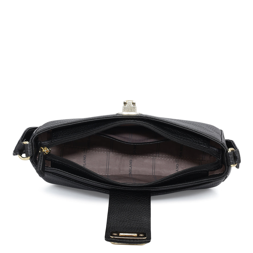 Small Wax Leather Baguette - Black