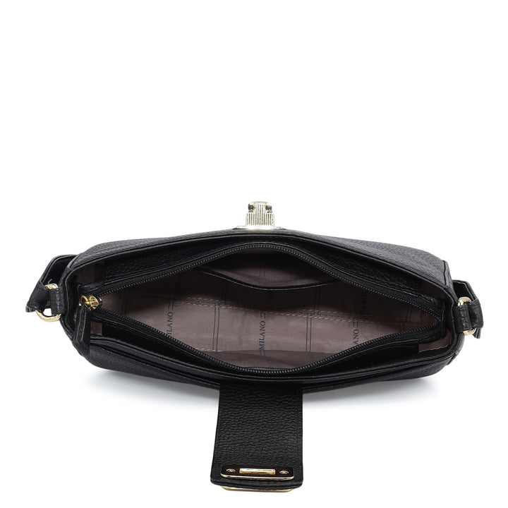 Small Wax Leather Baguette - Black