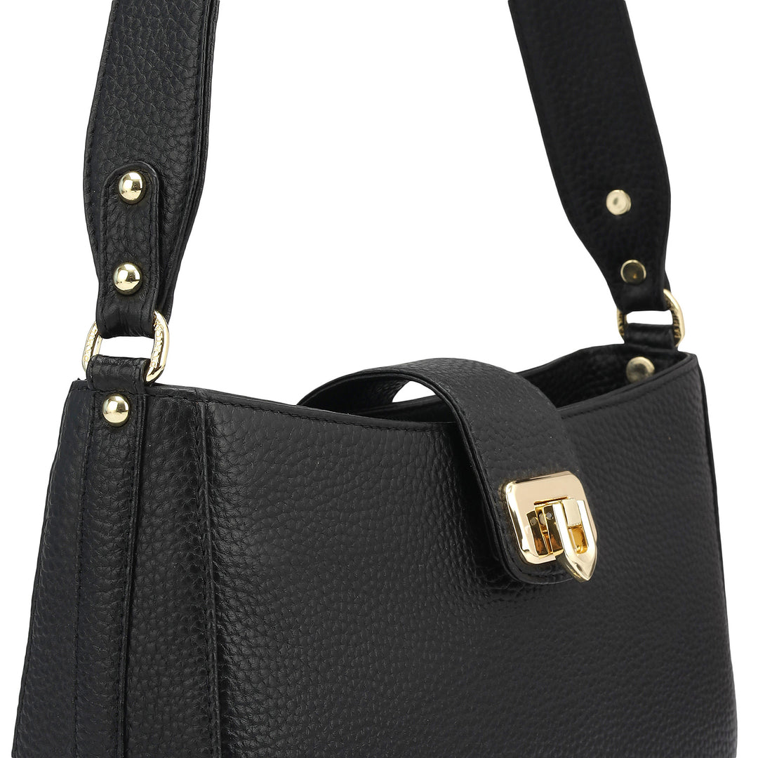 Small Wax Leather Baguette - Black