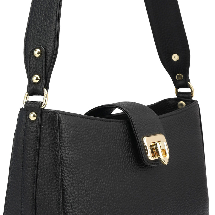 Small Wax Leather Baguette - Black