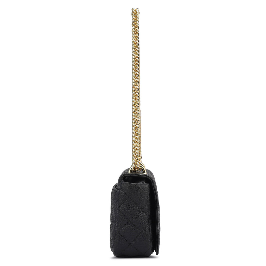 Small Quilting Leather Shoulder Bag - Black