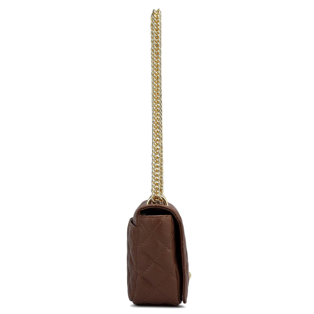 Small Quilting Leather Shoulder Bag - Espresso