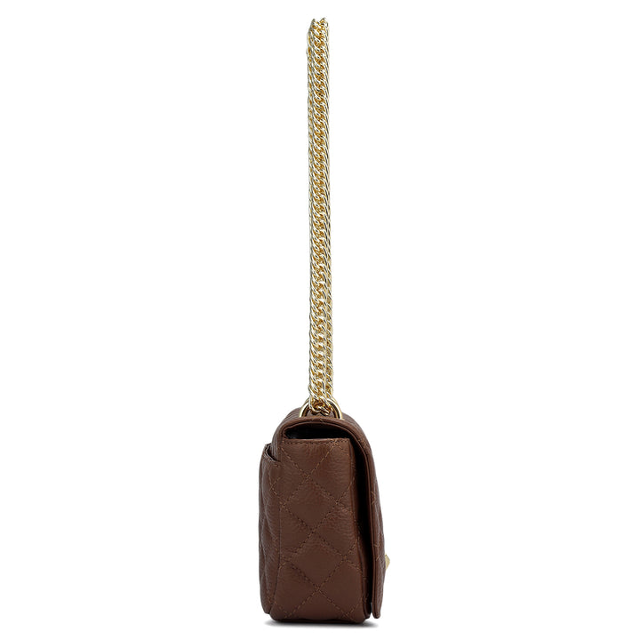 Small Quilting Leather Shoulder Bag - Espresso