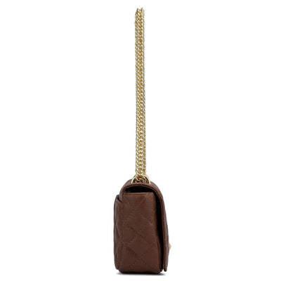 Small Quilting Leather Shoulder Bag - Espresso