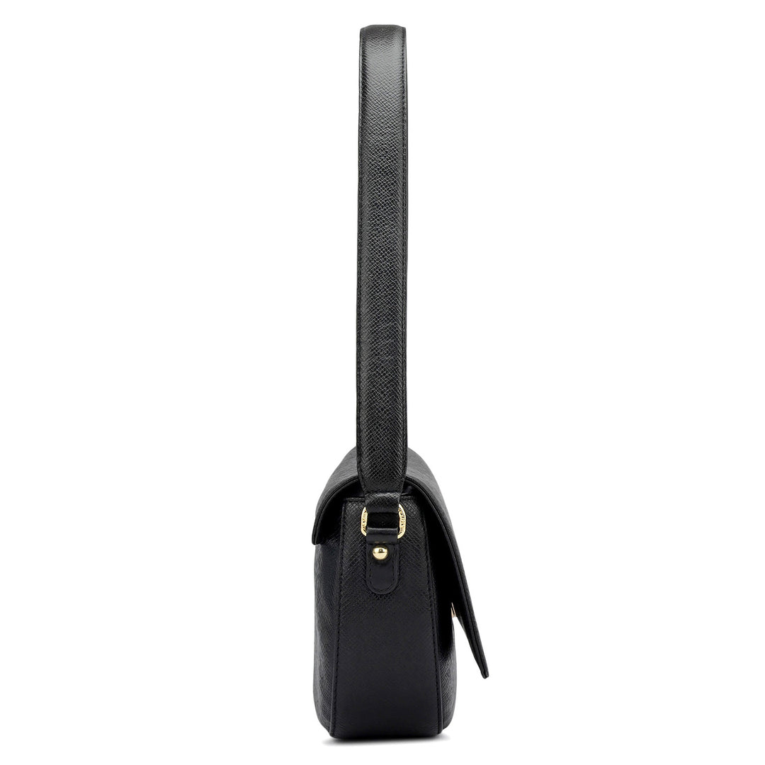 Small Franzy Leather Baguette - Black