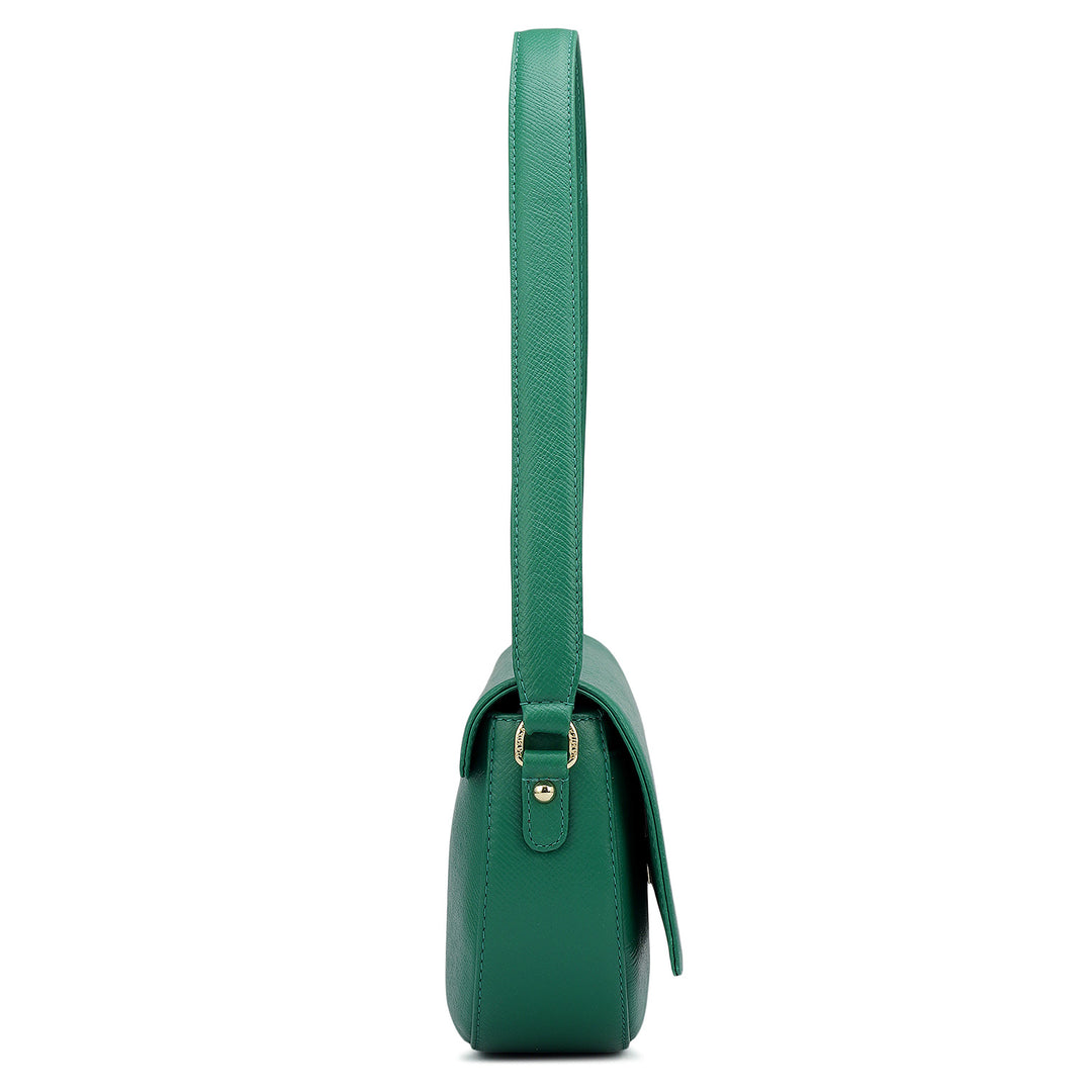 Small Franzy Leather Baguette - Emerald Green