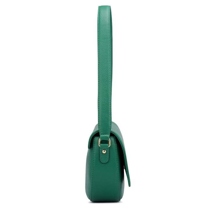 Small Franzy Leather Baguette - Emerald Green