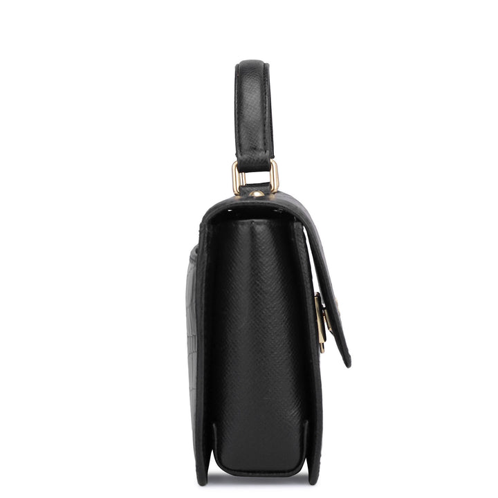 Small Croco Leather Satchel - Black
