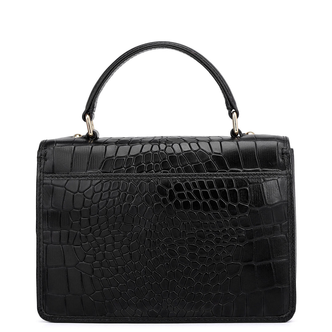 Small Croco Leather Satchel - Black
