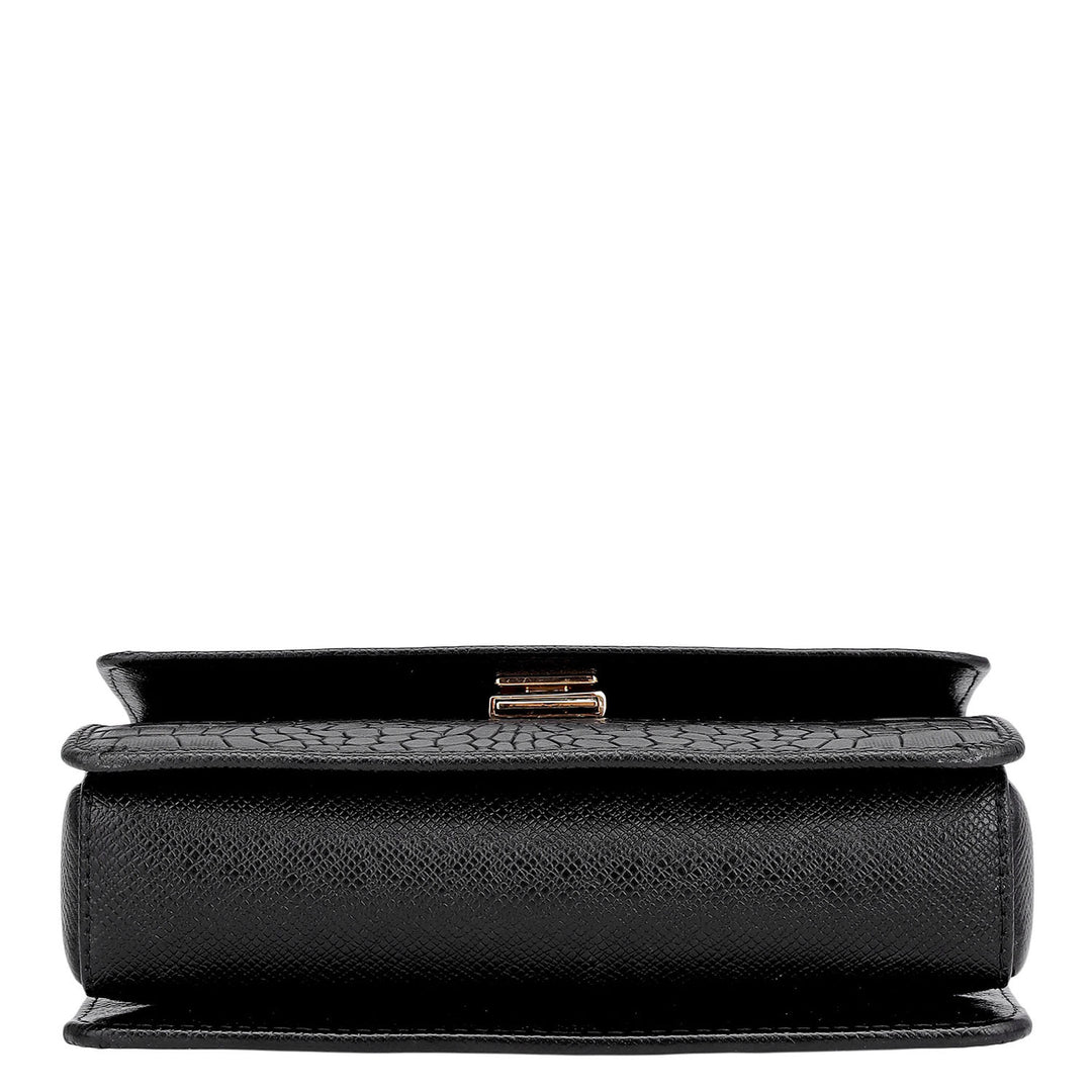Small Croco Leather Satchel - Black