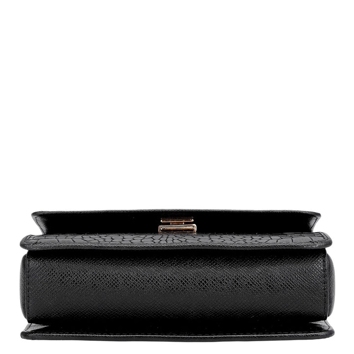 Small Croco Leather Satchel - Black