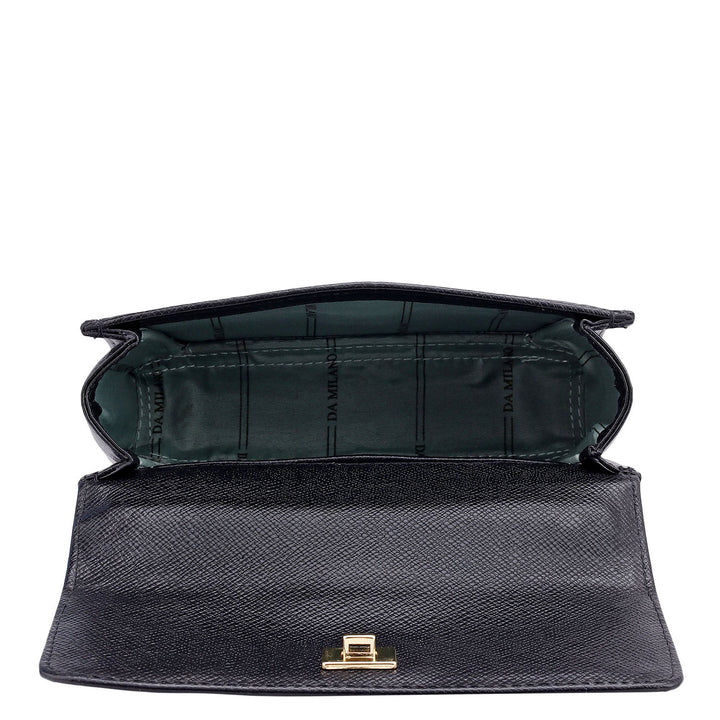 Small Croco Leather Satchel - Black