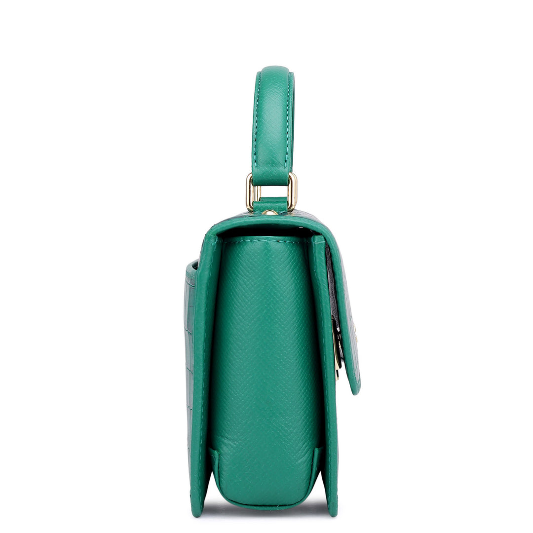 Small Croco Leather Satchel - Emerald Green
