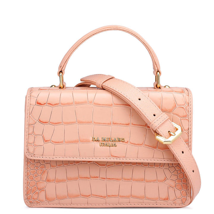 Small Croco Leather Satchel - Peach