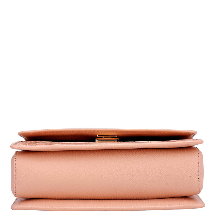 Small Croco Leather Satchel - Peach