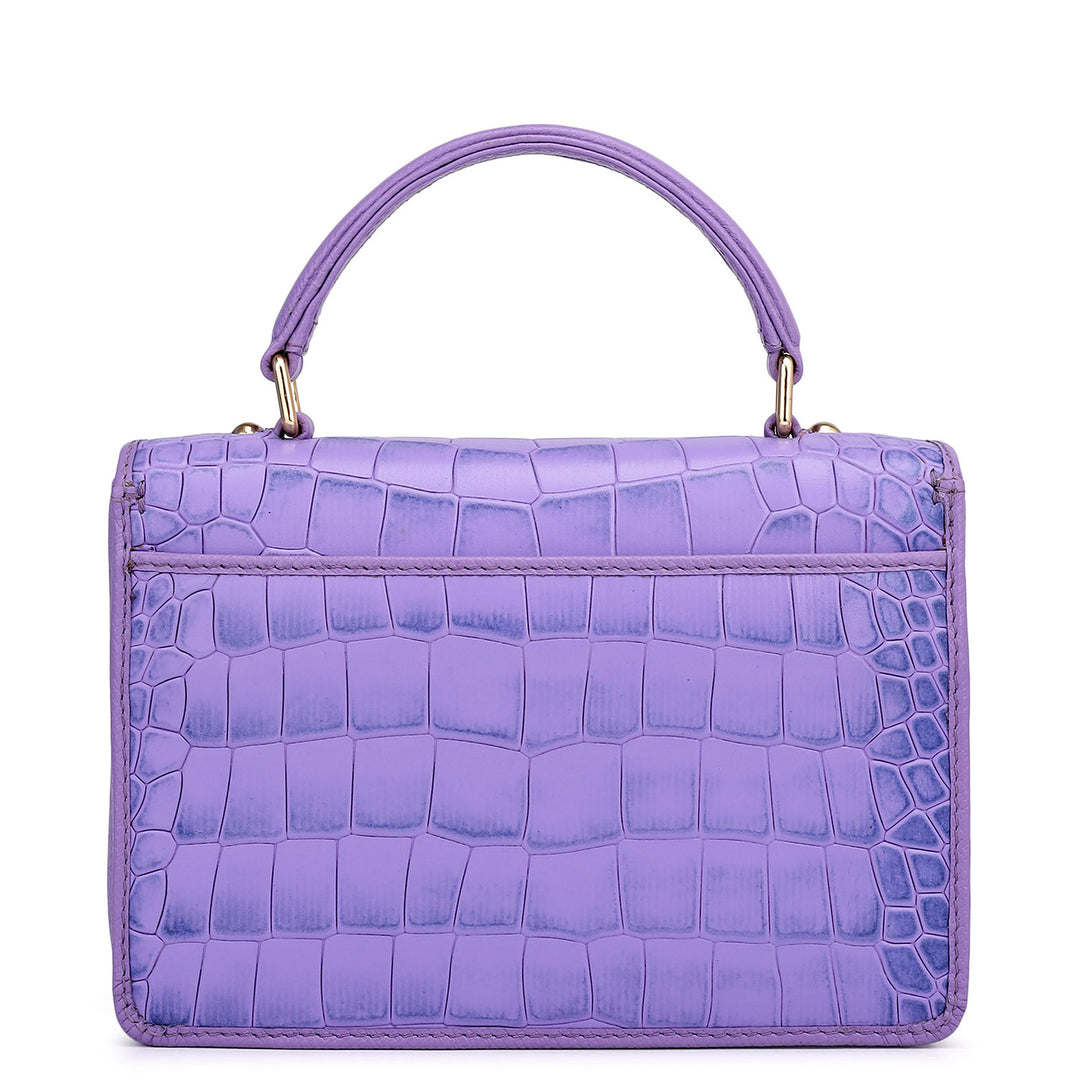 Small Croco Leather Satchel - Purple Haze