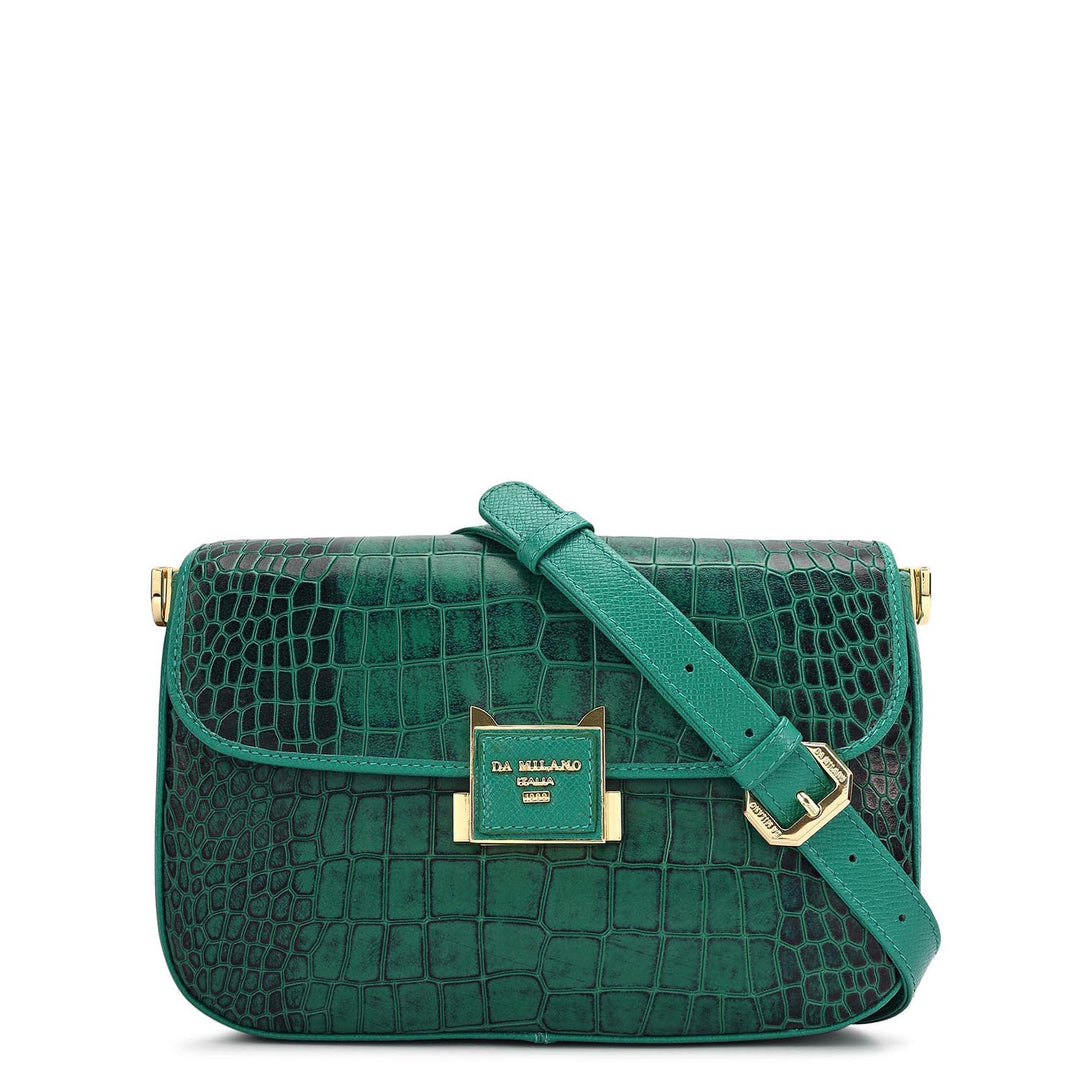 Small Croco Leather Shoulder Bag - Sea Weed