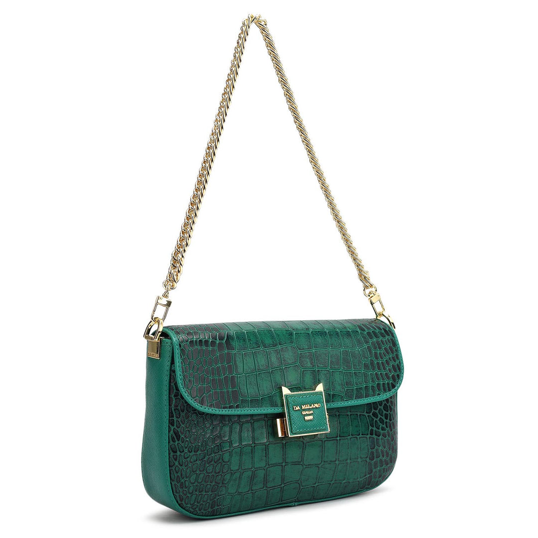 Small Croco Leather Shoulder Bag - Sea Weed