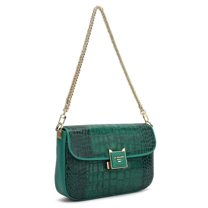 Small Croco Leather Shoulder Bag - Sea Weed