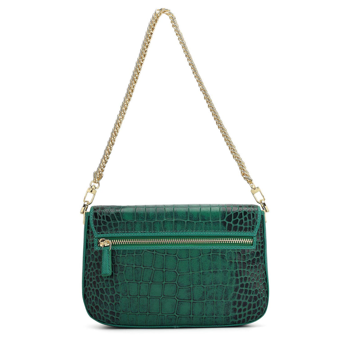 Small Croco Leather Shoulder Bag - Sea Weed
