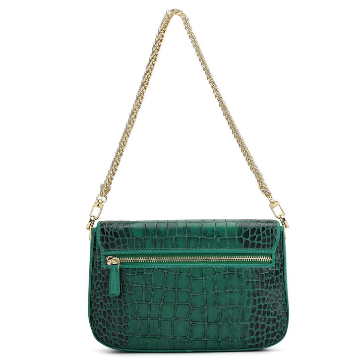Small Croco Leather Shoulder Bag - Sea Weed
