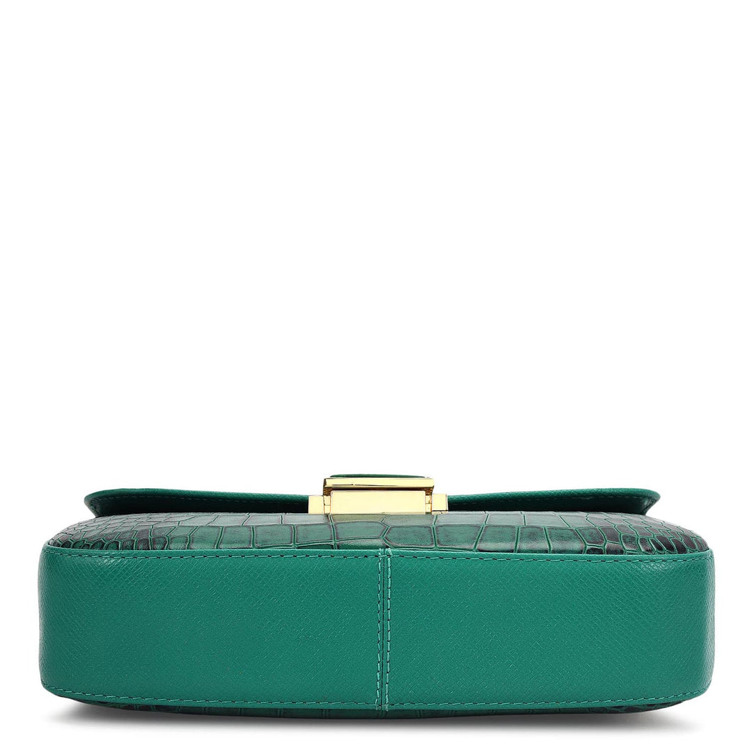 Small Croco Leather Shoulder Bag - Sea Weed