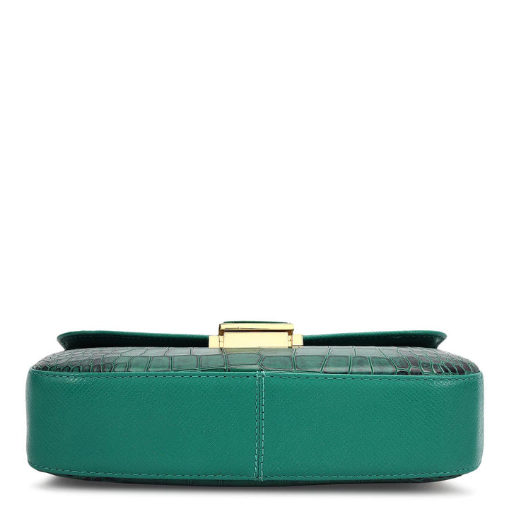Small Croco Leather Shoulder Bag - Sea Weed