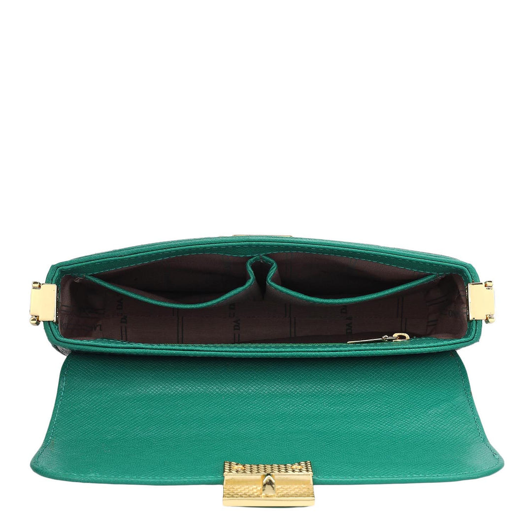 Small Croco Leather Shoulder Bag - Sea Weed