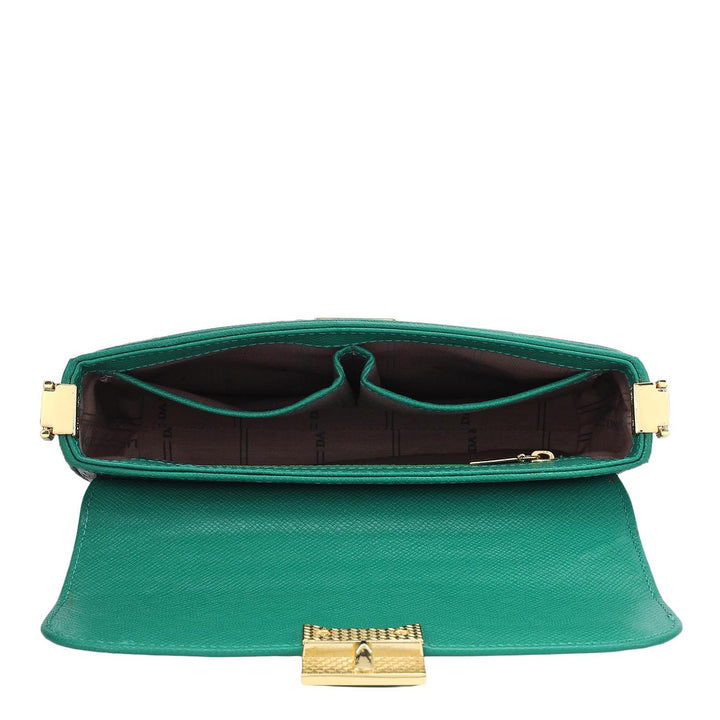 Small Croco Leather Shoulder Bag - Sea Weed