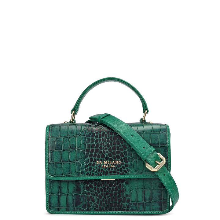 Small Croco Leather Satchel - Sea Weed