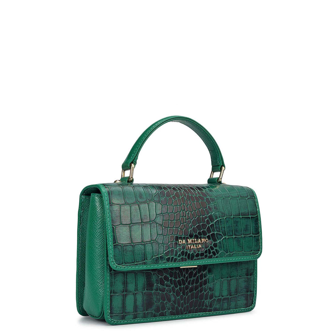 Small Croco Leather Satchel - Sea Weed