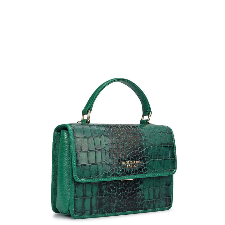 Small Croco Leather Satchel - Sea Weed