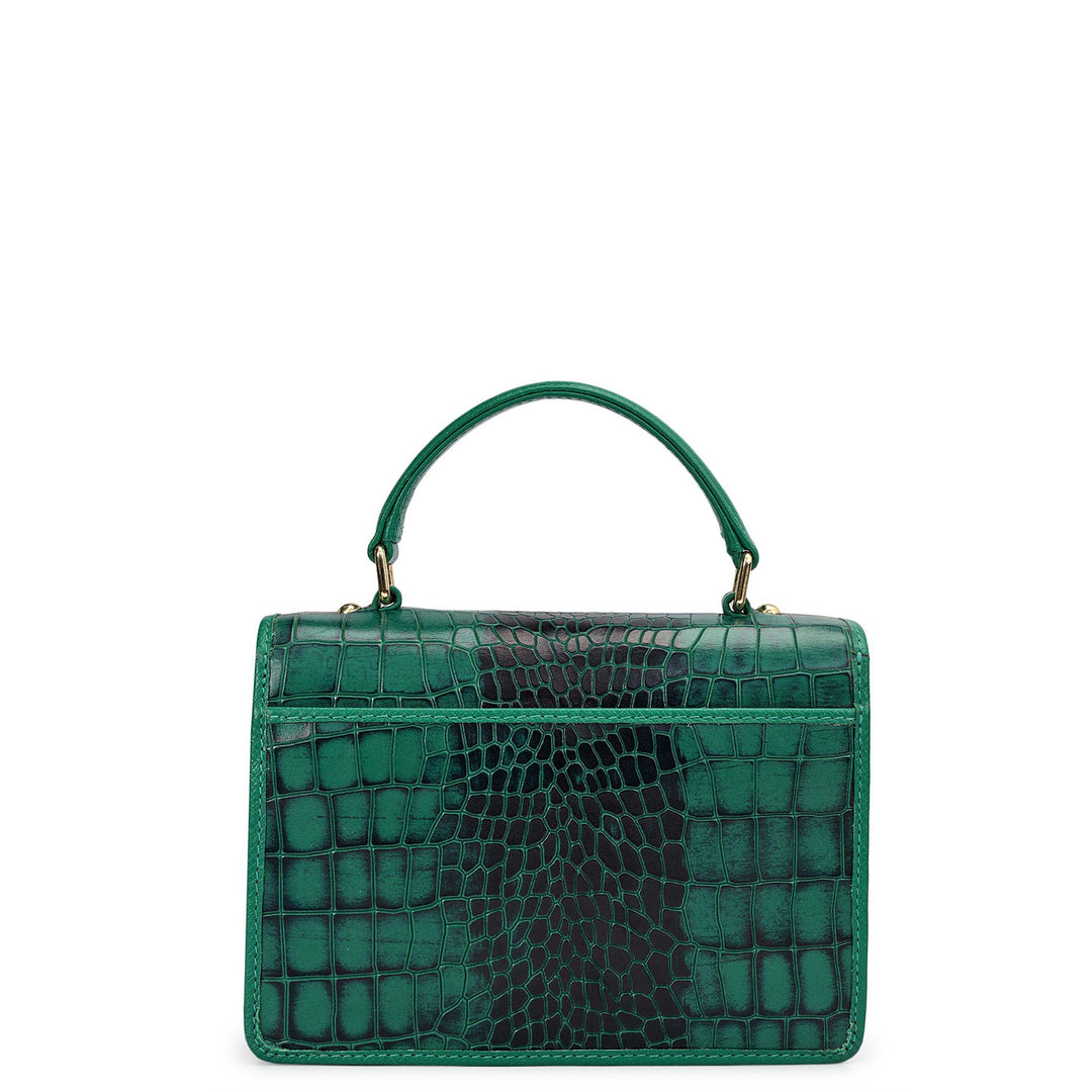 Small Croco Leather Satchel - Sea Weed