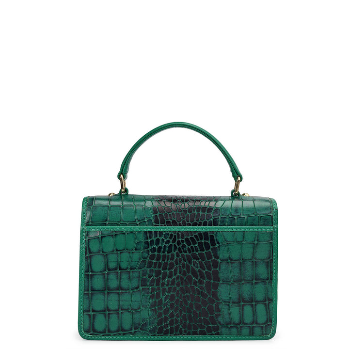 Small Croco Leather Satchel - Sea Weed