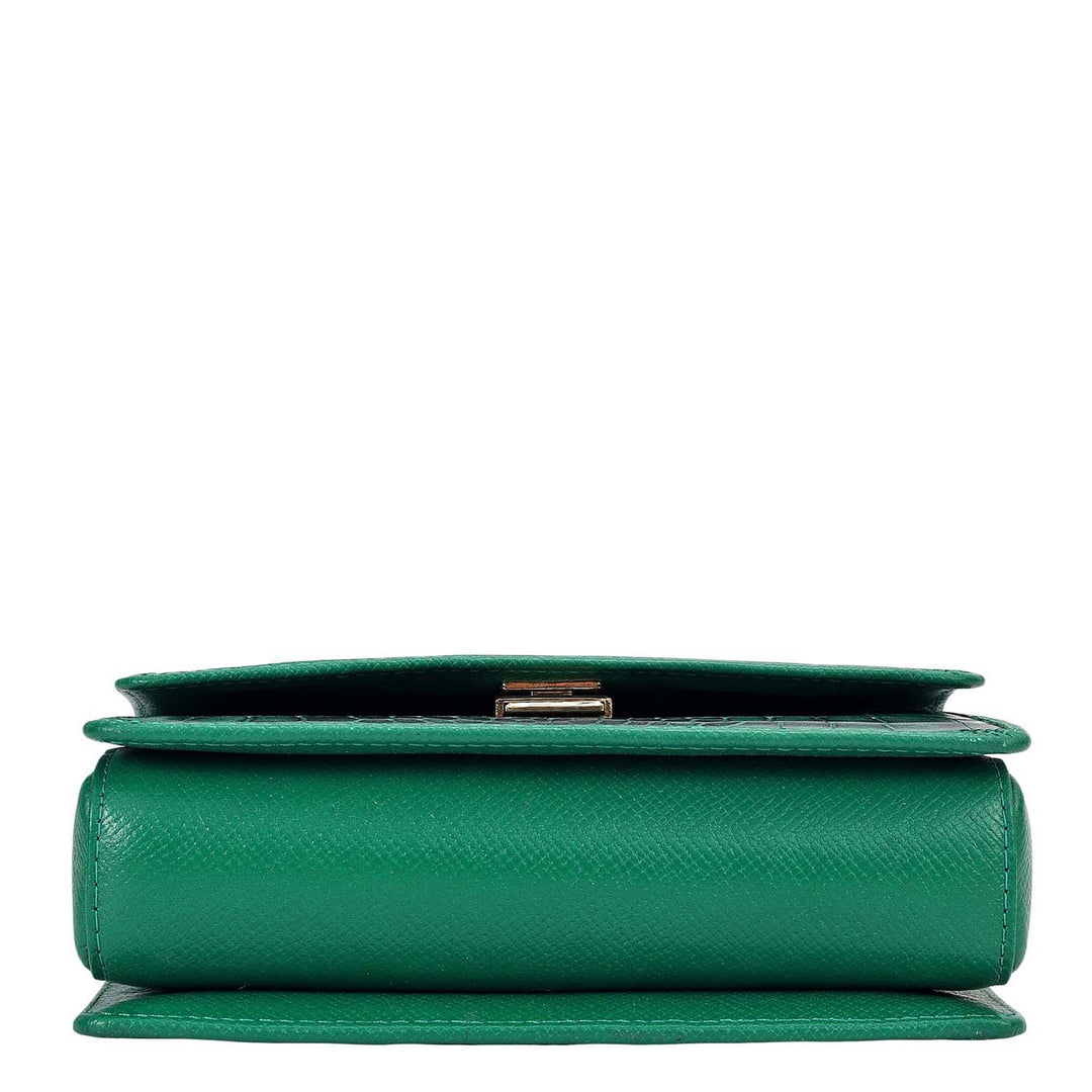 Small Croco Leather Satchel - Sea Weed