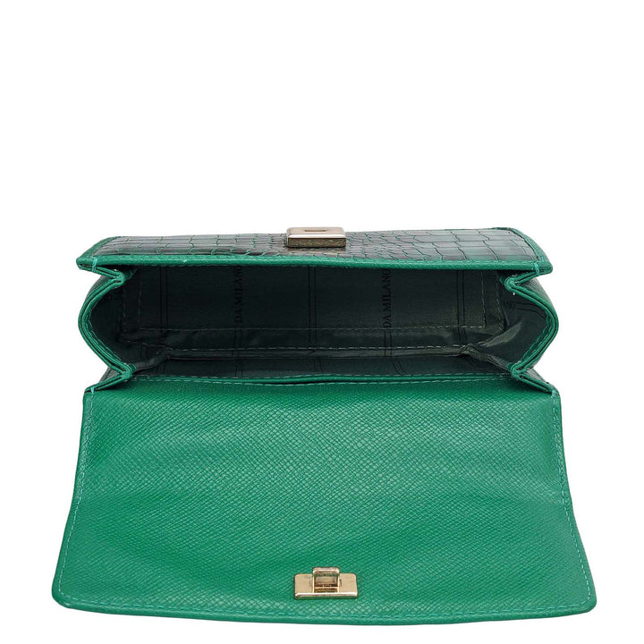 Small Croco Leather Satchel - Sea Weed