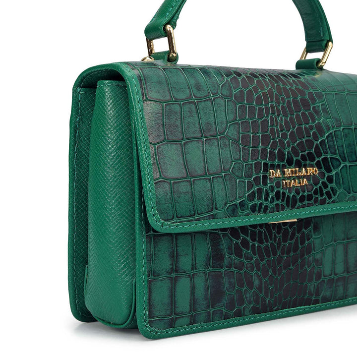 Small Croco Leather Satchel - Sea Weed