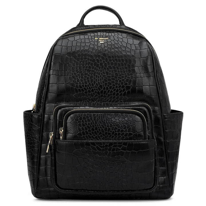 Croco Leather Backpack - Black