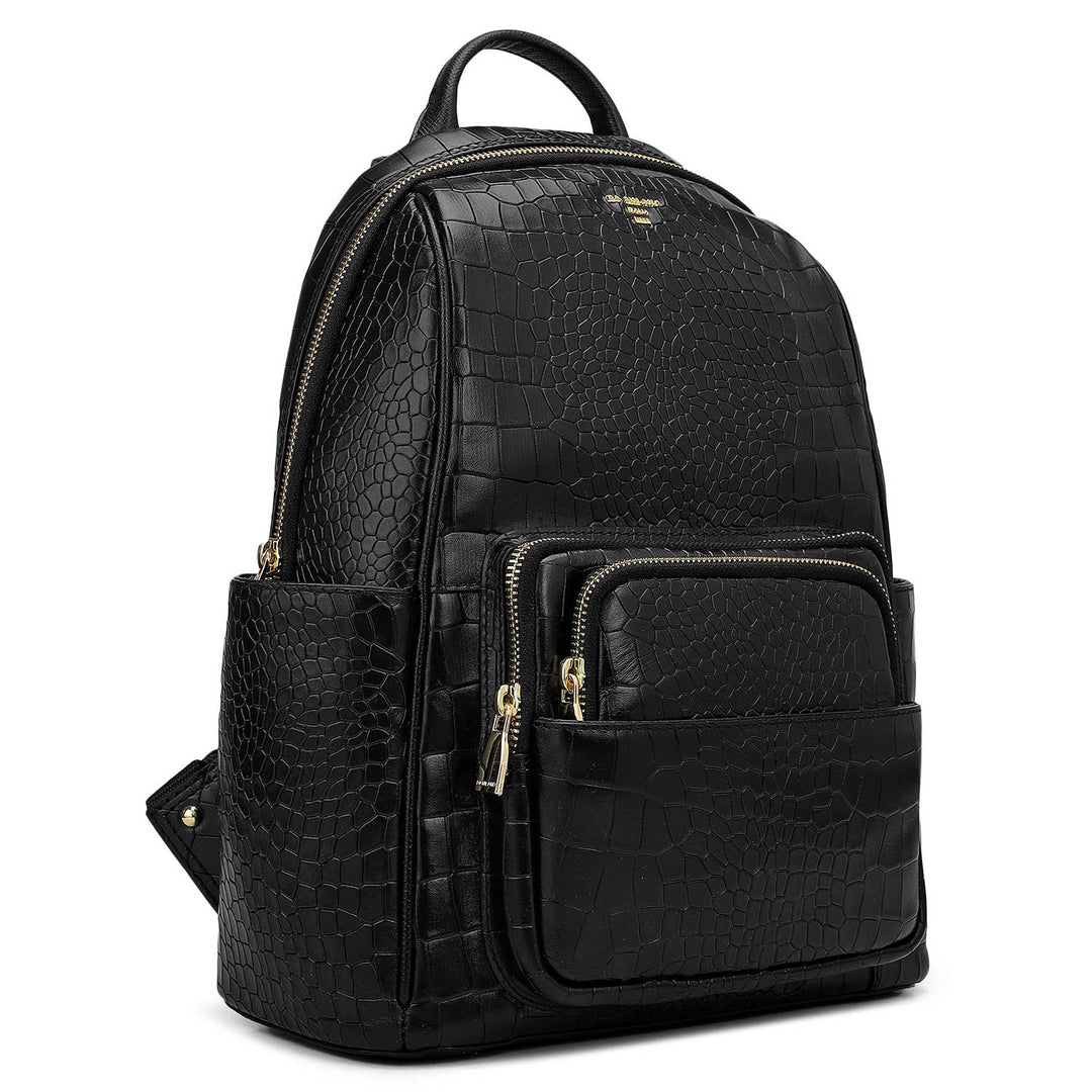Croco Leather Backpack - Black