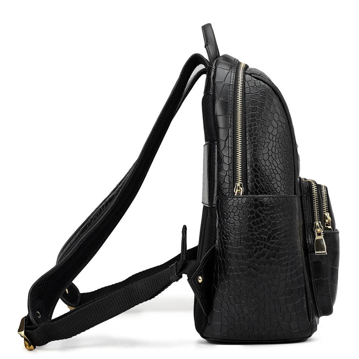 Croco Leather Backpack - Black